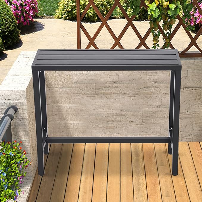 Outdoor Bar Table, Patio Counter Height Bar Tables, 47" Rectangle Bar Table for Patio, Garden, Yard, Balcony, Poolside (Black, 47inch-Length)
