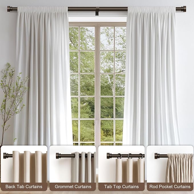 2 Pack Modern Antique Brown Bronze Curtain Rods for Windows 16 to 60 Inches Adjustable Heavy Duty 1" Diameter Window Rod with Decorative Finials for Outdoor Farmhouse Bedroom Kitchen Living Room