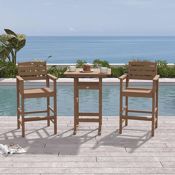 Patio Bar Table,Adirondack Chairs and Table 4 Pieces Set, Bar Height Chairs Set of 4, Outdoor Bar Stools Set,Weather-Resistant Outdoor Furniture for Deck, Balcony, Poolside Easy Assembly