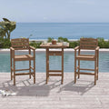 3-Piece Bar Height Patio Table and Chairs Set, HDPE Wood Grain Outdoor Bar Table and Chairs with Heart Cutout Design, Weather-Resistant Bar Height Furniture for Deck, Porch, Pool (Teak)