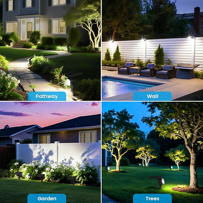 VOLISUN Solar Spotlight Outdoor, IP67 Waterproof Solar Landscape Spot Lights，Uplights for Yard Garden Pathway - 8 Pack (Cool White) 27 LED 3 Lighting Modes
