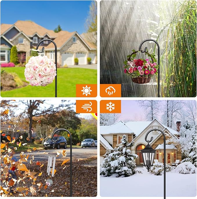 Gtongoko 24 Inch Shepherds Hooks for Outdoor 4 Pack Adjustable Garden Hooks for Hanging Plants, Lanterns, Bird Feeders, Solar Lights, Mason Jars, Weddings Decor, Adjustable, Black