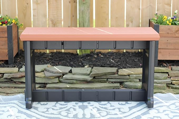Bench, Redwood Top with Black Sides, 1 Pack - Proudly Made in The USA, Click and Lock Hardware-Free Assembly, Durable and Stylish Outdoor Seating