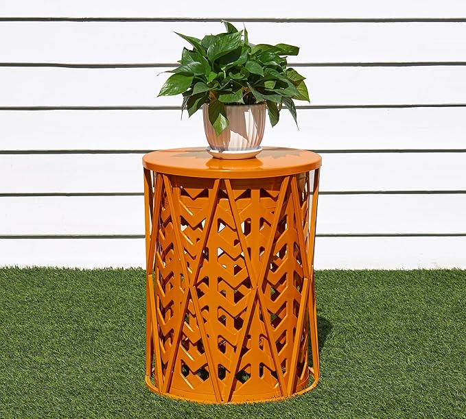 HFHOME Round Nesting Coffee Tables, Set of 3 End Tables for Living Room Balcony Office, Heavy Duty Metal Stacking Nightstand for Home Indoor - Orange