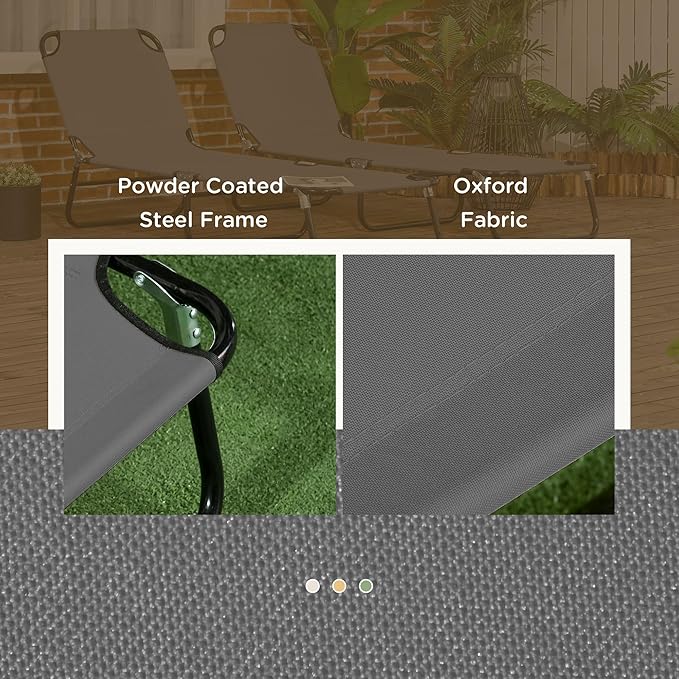 Outsunny 2 Piece Folding Chaise Lounge Pool Chairs, Outdoor Sun Tanning Chairs with 5-Level Reclining Back, Steel Frame for Beach, Yard, Patio, Dark Gray
