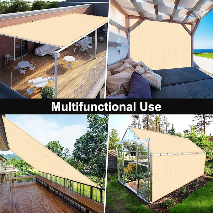 Artpuch 90% Sun Shade Cloth, 6 x 12 FT Pergola Shade Cover Canopy with Grommets, Sun Screen Fabric Tarp for Patio, Outdoor, Garden, Backyard, Wheat
