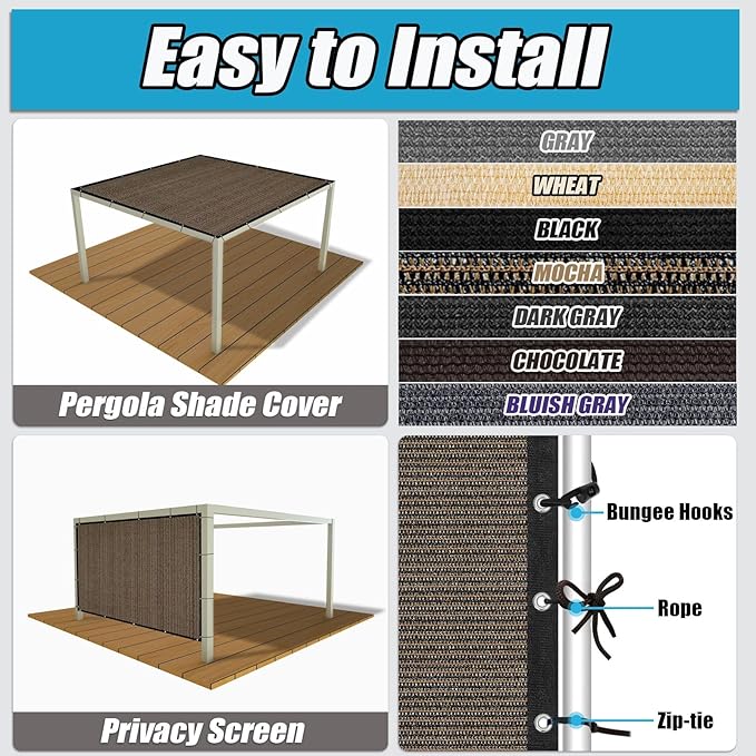 Amagenix 90% Sun Shade Cloth with Grommets, 8' x 10' Pergola Replacement Shade Cover Canopy Privacy Screen for Outdoor Patio Garden, Mocha (We Customized)