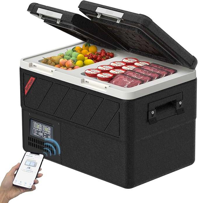 Setpower DT35 Electric Cooler Car Refrigerator with APP Control, 37QT(35L) Dual Zone Fridge Freezer, 12 Volt Portable Refrigerator Plug in Cooler for Vehicle,SUV,Truck