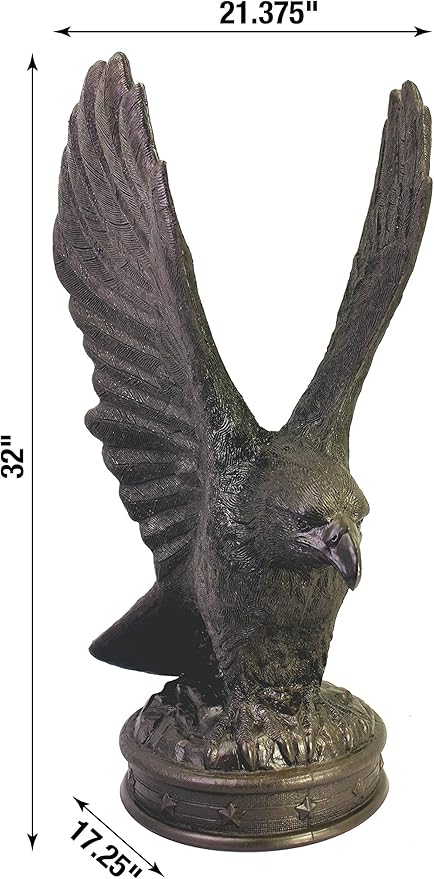 EMSCO Group Freedom Eagle Statue 32in Outdoor Garden Decor, Natural Bronze Finish, Weather-Resistant Resin