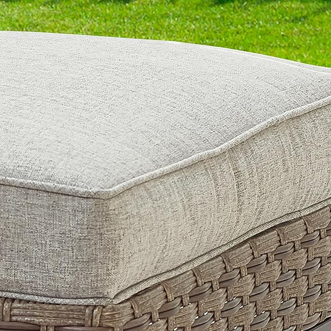 Outdoor Cushioned Ottoman Wicker Patio Furniture Ottoman with Grey Cushion Metal Steel Frame