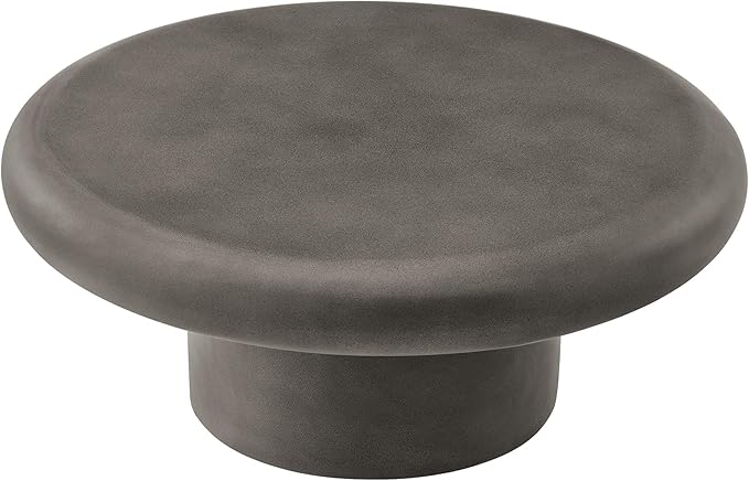 Modway Argos Round Concrete Coffee Table in Gray - Cement Low Coffee Table for Sitting on The Floor - Weather Resistant Stone Patio Coffee Table - Indoor Outdoor 34 Inch Center Table