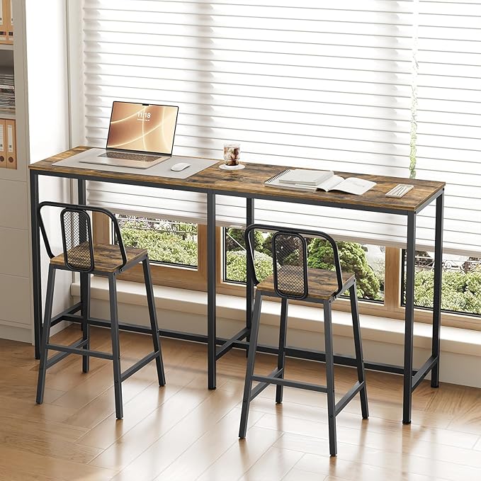 63" Long Bar Table, Counter Bar Height Table, High Top Table, Rectangular Bar Pub, for Kitchen, Living Room, Dining Room, Entryway, Rustic Brown and Black BT06BR