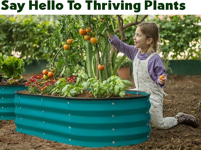 Plant & Plot Galvanized Raised Garden Beds Outdoor // 4×2×1 ft (2-Pack) Planter Raised Beds for Gardening, Vegetables, Flowers (Turquoise) // Large Metal Garden Box