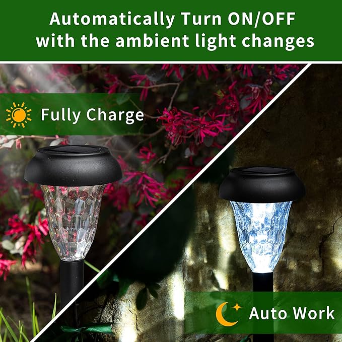 GIGALUMI 12 Pack Solar Lights Outdoor Waterproof, Cool White Pathway Lights Solar Powered, Landscape Lighting, Solar Garden Light for Decor, Patio, Garden, Yard, Pathways, Walkways