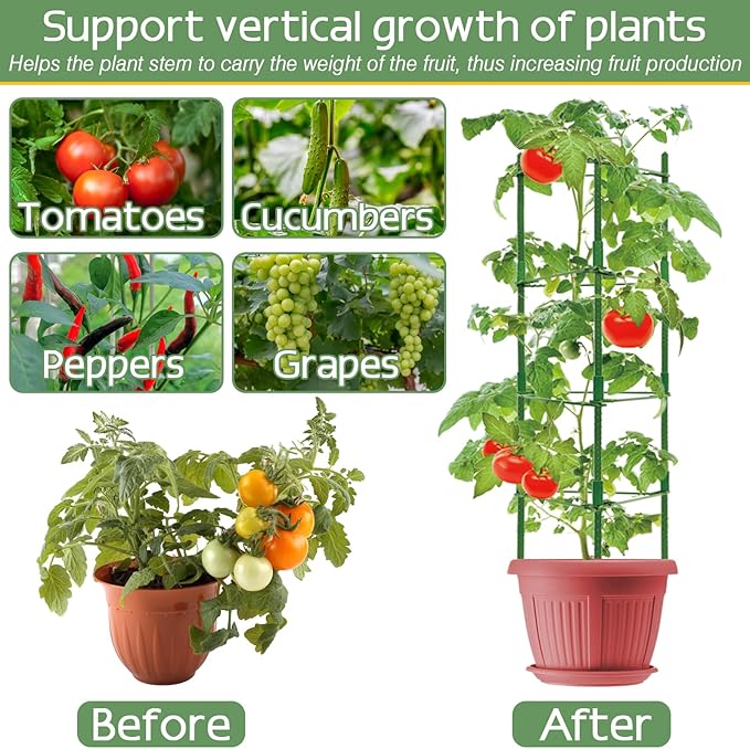 Halatool 4 Pack Tomato Cages for Garden,Up to 48in Adjustable Tomato Cage, Garden Stakes Tomato Trellis for Pots, Tomato Plant Support for Raised Garden Bed & Climbing Vegetables Flowers
