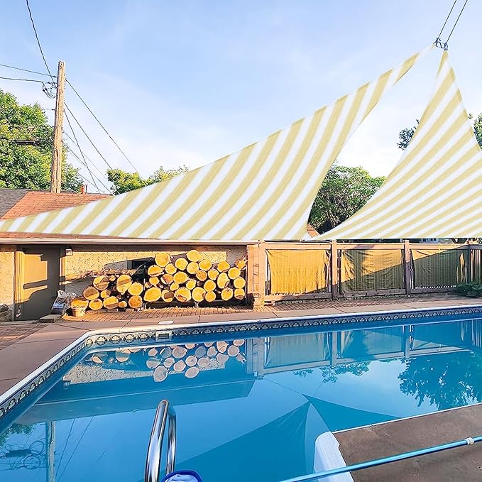 E&K Sunrise 3' x 3' x 3' Sun Shade Sail Triangle Canopy Shade Cover UV Block for Patio Backyard Garden Outdoor (Beige White Strip)