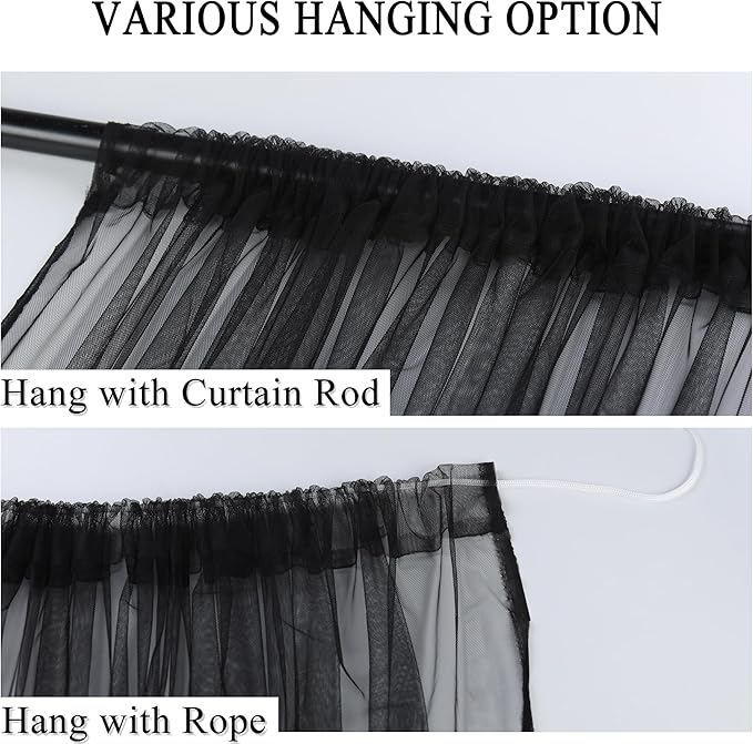 Extra Wide Outdoor Curtains Waterproof Black Voile Mesh Screen Lightweight Privacy Bug Netting for Patio Porch Balcony Pergola Terrace, W125 x L84 inch per Panel, 2 Panels