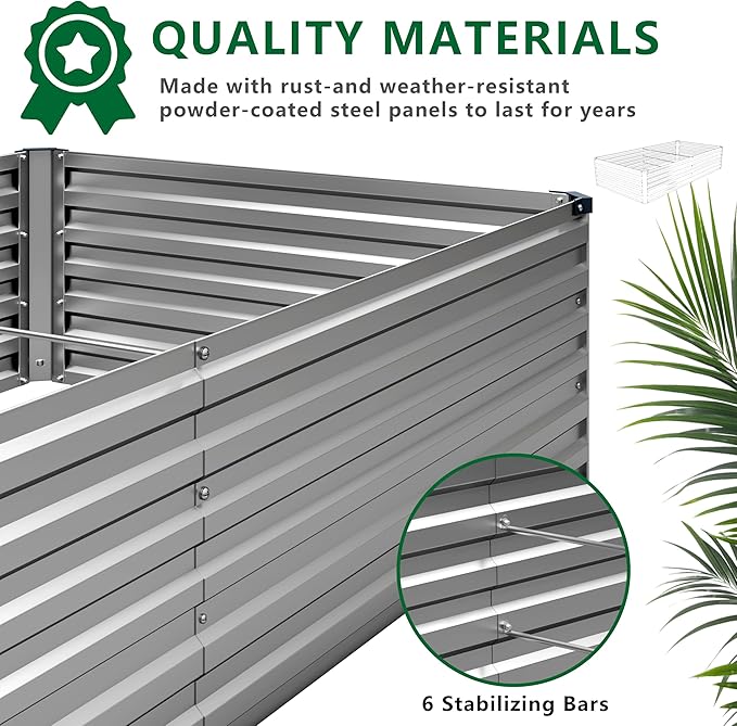 12x4x1.5FT Galvanized Raised Garden Bed,Vegetable Boxes-Rectangle Metal Flower Box,Large Planter Raised Beds Outdoor Garden for Planting,Fruit,Herb-Silver
