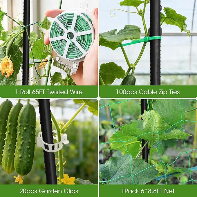 Cucumber Trellis for Raised Bed,U-Shape Garden Trellis for Climbing Plants Outdoor, Metal Arch Vegetables Trellis, Plant Support for Vine (Black, 63" Lx21.6 Wx47.2 H-Large)