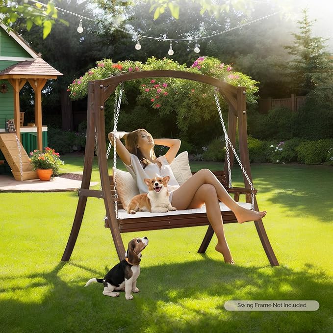 VINGLI Wooden Porch Swing, Heavy Duty 880 LBS Hanging Patio Bench with Extra Cushion for Lawn| Garden| Courtyard (Rustic, 5 feet)