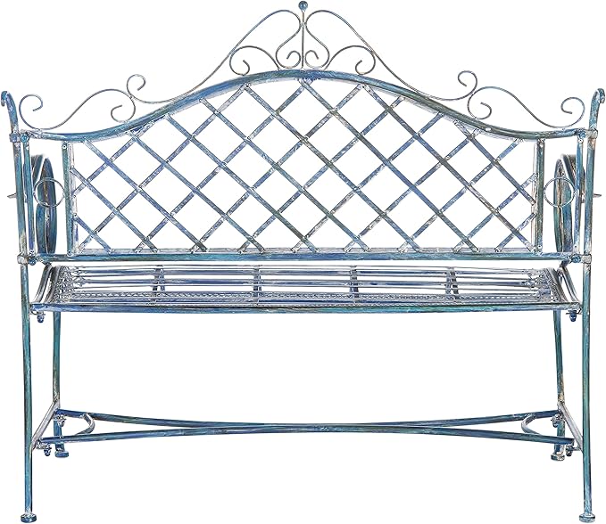 Safavieh PAT5017C Outdoor Collection Abner Antique Blue Wrought Iron 46-inch Garden Bench