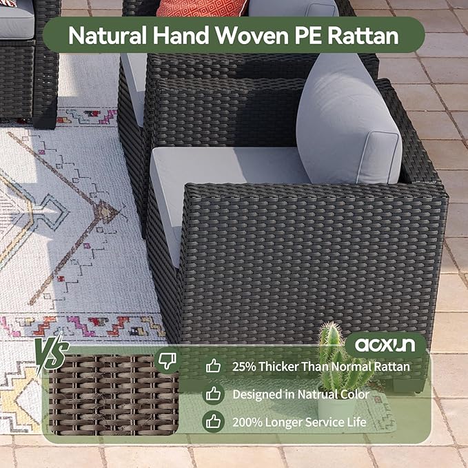 Aoxun 9 Piece Outdoor Patio Furniture Set 8 Seats, Outdoor Sectional with Thick Waterproof Cushions & Storage Coffee Table, Patio Conversation Sets for Garden,Backyard, Porch, Balcony, Deck, Gray