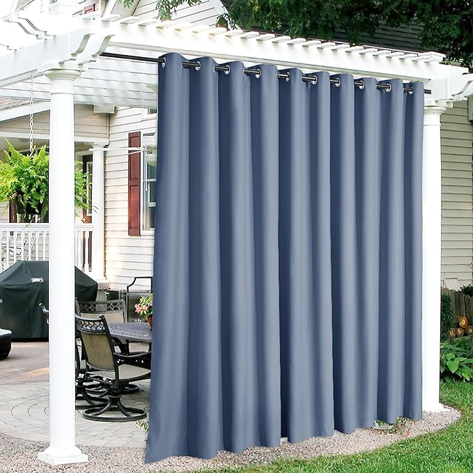RYB HOME Extra Wide Outdoor Curtains for Patio Waterproof Heavy Duty Thermal Insulated in Summer Full Coverage Privacy for Porch, Cabana & Pool, W150 x L95, Stone Blue, 1 Panel