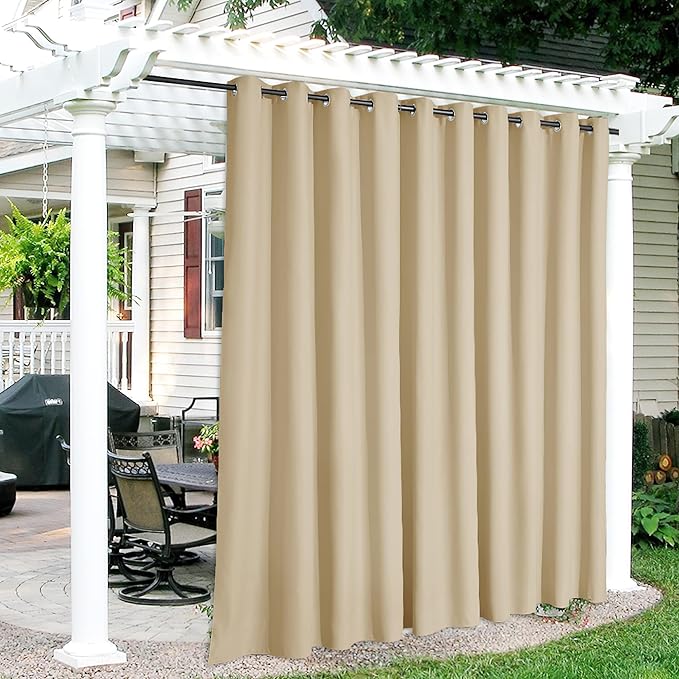 RYB HOME Extra Wide Outdoor Curtains for Patio Waterproof Heavy Duty Thermal Insulated in Summer Full Coverage Privacy for Porch, Cabana & Pool, W150 x L95, Biscotti Beige, 1 Panel