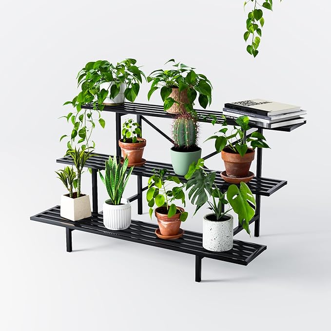 Zhongma 3 Tier Sturdy Metal Plant Stand, L45.67 x W26 x H23.6 inch, Heavy Duty Plant Holder for Home Indoor and Outdoor, 660 LBS Capacity & Heavy Duty Construction
