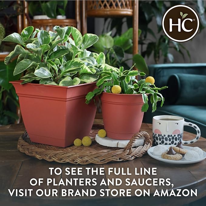 The HC Companies 12 Inch Eclipse Round Planter Pots with Drainage Holes & Attached Saucer, Lightweight UV-Resistant Plastic Indoor & Outdoor Planters, 2-Pack Flower Pots, Garden Home Decor, Slate Blue