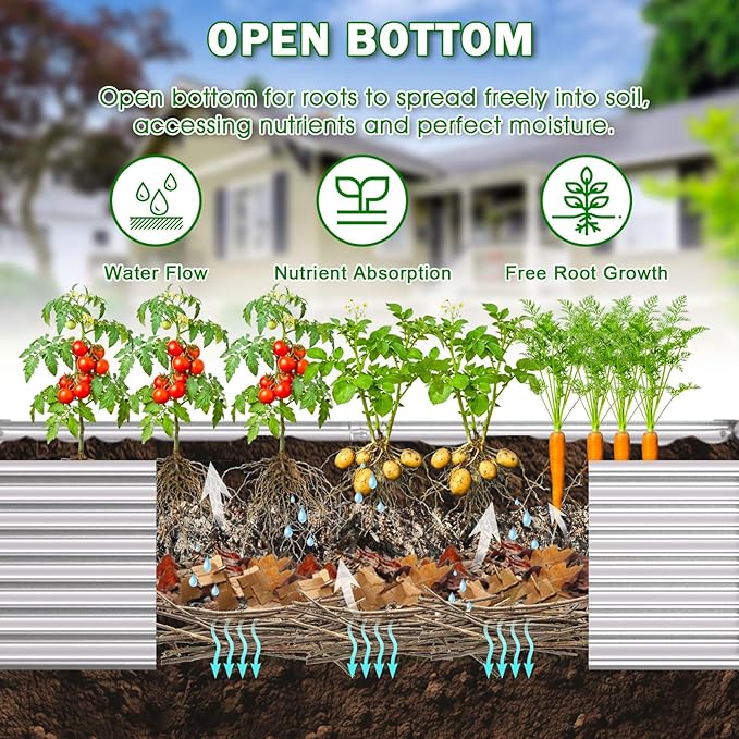 Galvanized Raised Garden Bed Kit Outdoor Patio,8x4x2ft Large Rectangular Metal Planter Boxes,Deep Root Box Planter for Gardening, Vegetables, Flowers, Herbs, 1 Pack, Silver