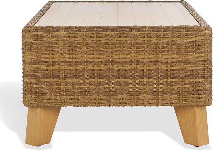 SAFAVIEH Couture Collection Margarita Natural Brown Faux Wicker Rectangle Indoor/Outdoor Coffee Table (Fully Assembled)