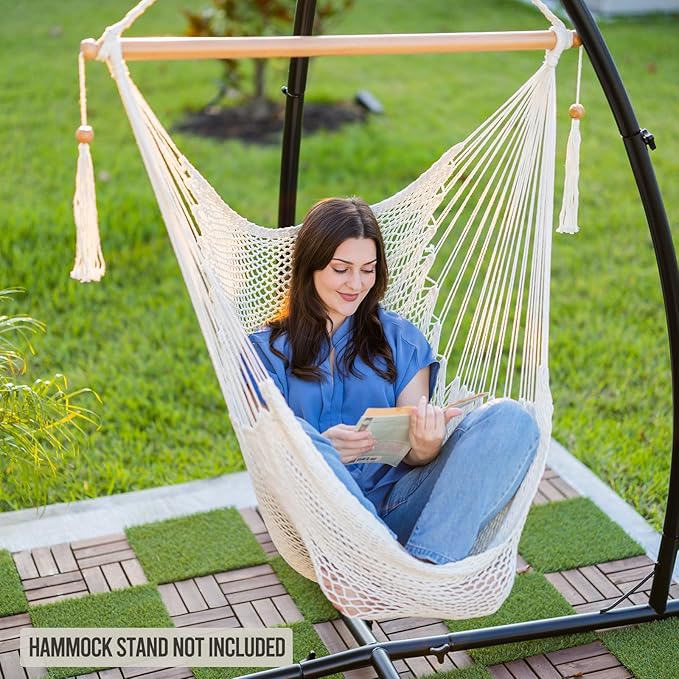 JoyView Hammock Chair with Spreader Bar Caribbean Hammock Swing Chair 300 LBS Weight Capacity XL Rope Hanging Chair for Outdoor Indoor Garden Yard - Orange