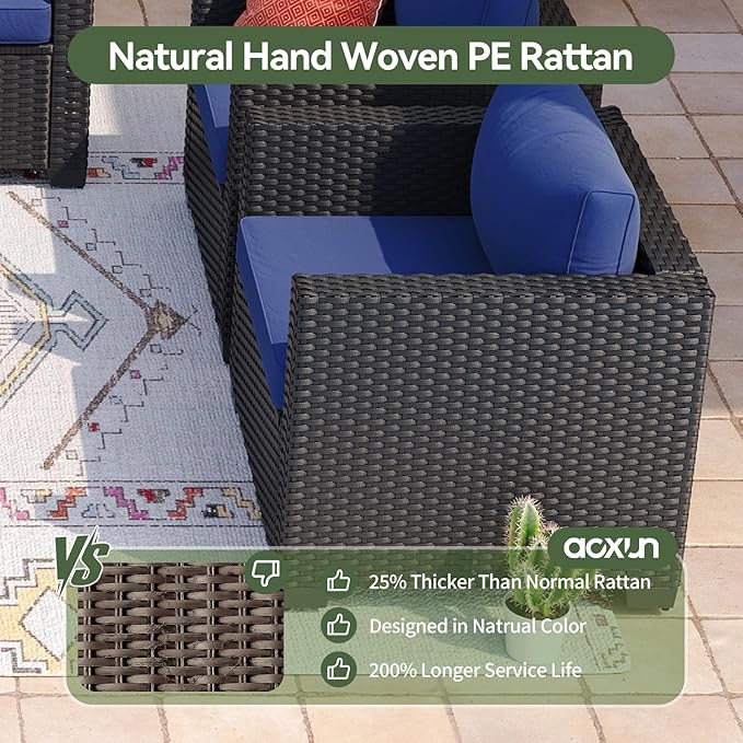 Aoxun 8 Piece Outdoor Patio Furniture Set 7 Seats, Outdoor Sectional with Thick Waterproof Cushions & Storage Coffee Table, Patio Conversation Sets for Garden,Backyard, Porch, Balcony, Deck, Blue