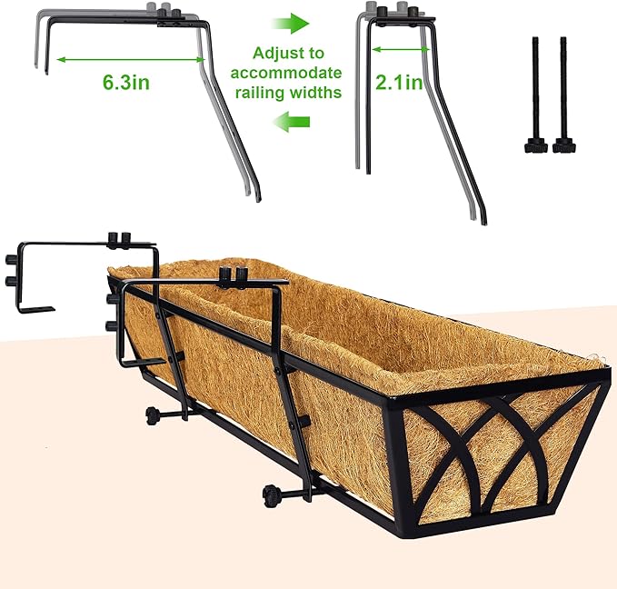 30 Inch Window Deck with Coco Liner, Fence Metal Hanging Flower Planter Window Basket Deck Railing Planter Boxes for Outdoor Garden Lawn，30" Window Boxes Horse Trough with Coconut Coir Liner, 2pcs