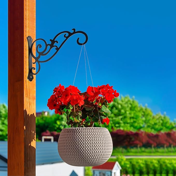 Hanging Planter Hooks 8-Inch 2 Pcs,Outdoor Hanging Brackets Wall Hook Heavy Duty Brackets,Black Iron Planters Hook Indoor/Outdoor Planter Hanger Brackets