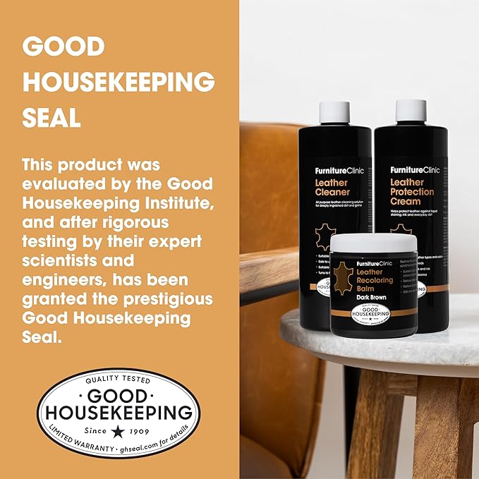 Furniture Clinic Leather Complete Restoration Kit | with Leather Recoloring Balm, Cleaner, 2-in-1 Protection Cream & Conditioner, Sponge, and Cloth | Repair Kit for Furniture (White)