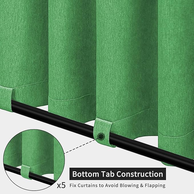Easy-Going Linen Look Outdoor Curtains Waterproof Windproof Porch Curtains, Soft Thicken Outdoor Privacy Curtains for Patio, Gazebo, Grommet Top and Tab Bottom Drape, 1 Panel, 110x84 inch, Green