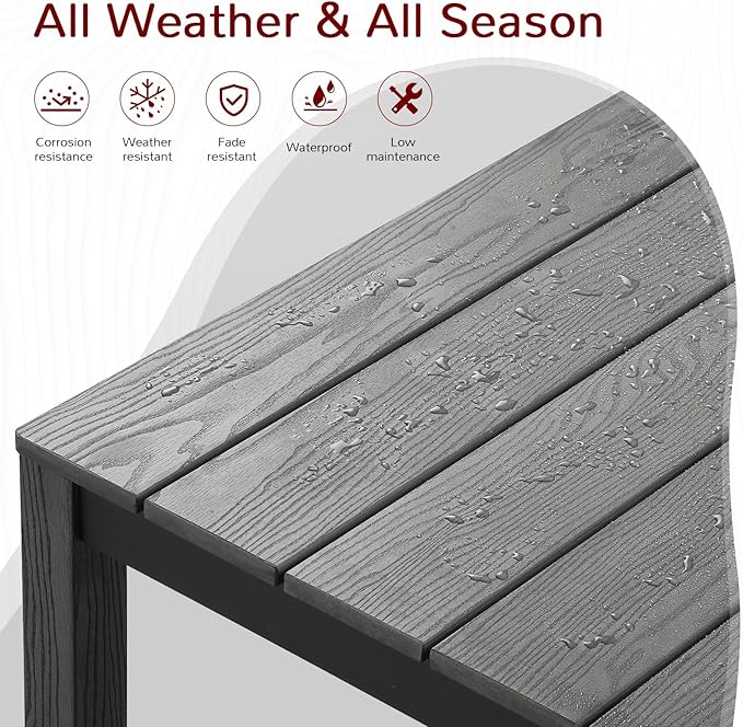 Stoog All-Weather Patio Dining Table for 6, Outdoor HIPS & Aluminum Frame Dining Table with 350 lbs Weight Capacity, Umbrella Hole, Grey