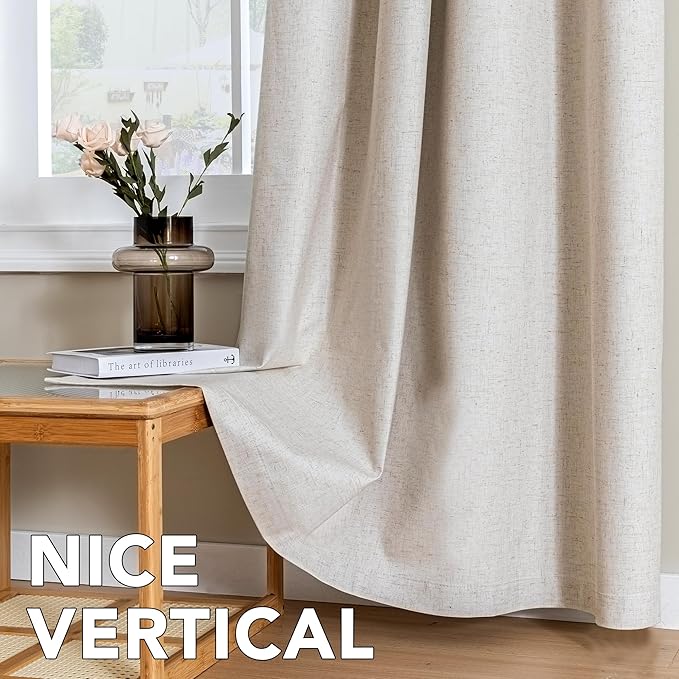 H.VERSAILTEX Linen Curtains 100% Blackout Curtains for Bedroom 108 inch Long Full Light Blocking Nature Linen Blended Window Curtains for Living Room Nickel Grommet (2 Panels, Heathered Natural)