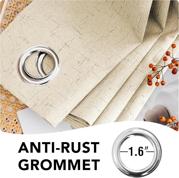 H.VERSAILTEX 100% Blackout Curtains for Bedroom Thermal Insulated Linen Textured Curtains Heat and Full Light Blocking Drapes Living Room Curtains 2 Panel Sets, Bleached Sand, 52x108 Inch