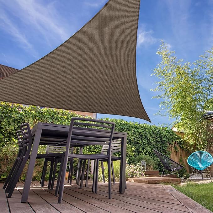 E&K Sunrise 8' x 8' x 8' Sun Shade Sail Triangle Canopy Shade Cover UV Block for Patio Backyard Garden Outdoor (Brown)