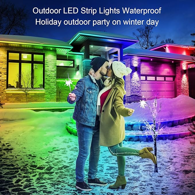 Outdoor LED Strip Lights Waterproof,IP68 Outside Led Light Strips Waterproof with Bluetooth App Remote Control,Music Sync RGB Exterior Led Rope Lights,for Balcony,Deck,Roof,Garden,Pool (300FT Outdoor)