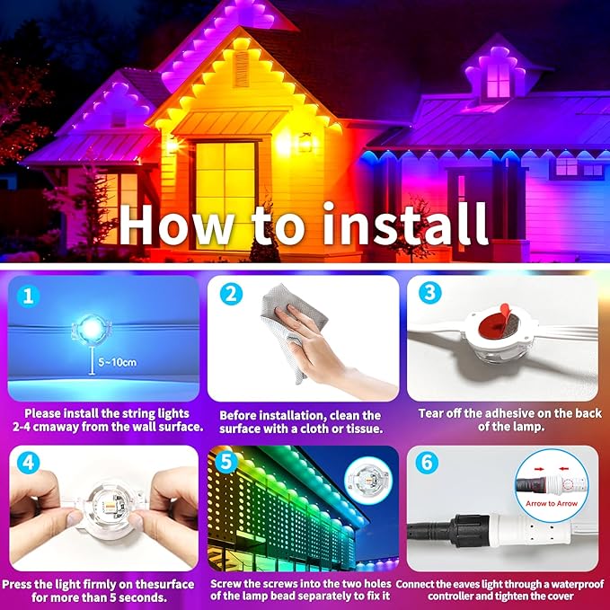 100FT Permanent Outdoor Lights Waterproof Smart LED RGB Light with App/Remote Control, Music Sync & DIY Scenes, Permanent Christmas Lights for House Roof, Parties & Daily Decor
