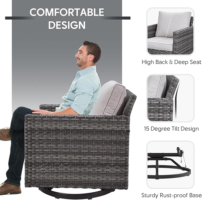 Belord Patio Sectional Furniture Set with Coffee Table: 8 Pieces Wicker Patio Conversation Set with L Shaped Sofa, Outdoor Swivel Glider Rocker, Rattan Ottomans, Removable