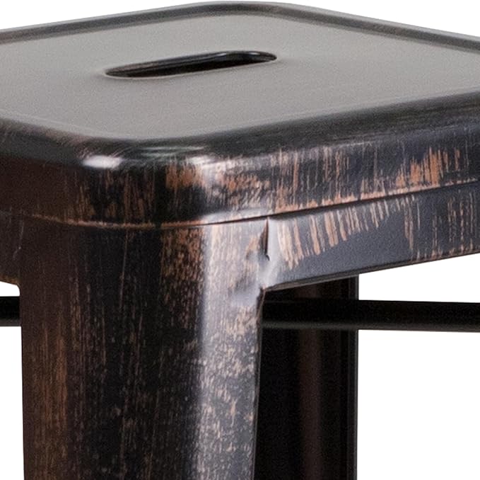 Flash Furniture Lily 4 Pack Commercial Grade 30" High Backless Black-Antique Gold Metal Indoor-Outdoor Barstool with Square Seat