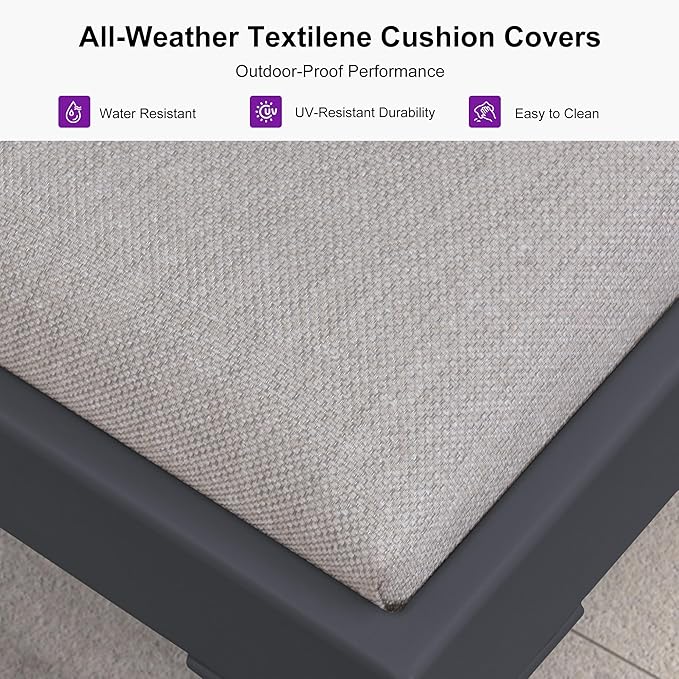 PURPLE LEAF Outdoor Chaise Lounge Set of 2 Aluminum Adjustable Patio Lounger Chairs with Cushions Reclining Beach Daybed for Poolside Balcony Deck Backyard, Dark Grey