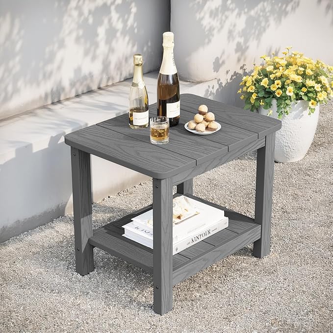 Stoog All-Weather Patio Side Table, 2-Tier Rectangular Outdoor Side Table, Adirondack Side Table, Easy Maintenance, Grey