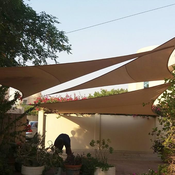 E&K Sunrise 20' x 20' x 20' Sun Shade Sail Triangle Canopy Shade Cover UV Block for Patio Backyard Garden Outdoor (Brown)