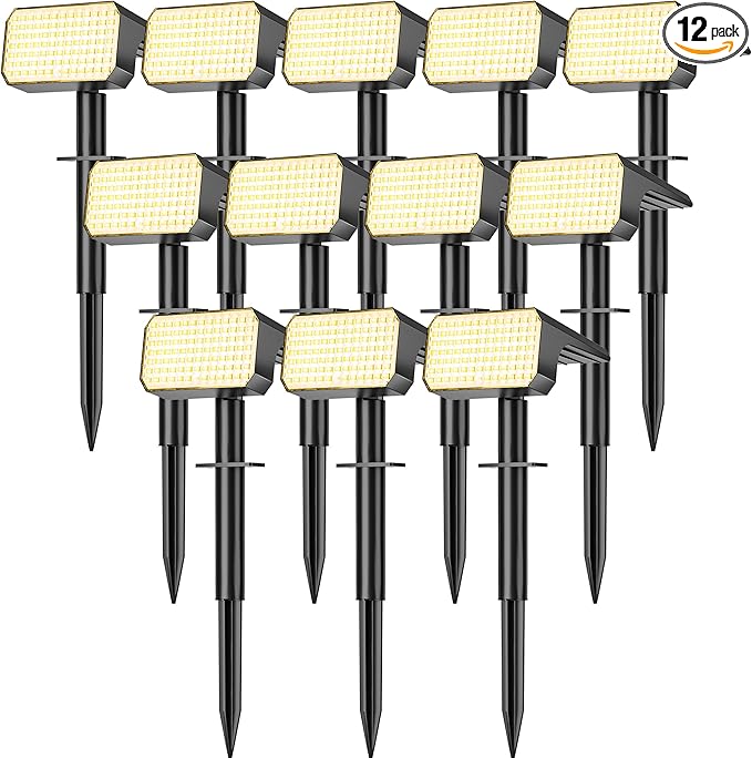 LANSOW 12 Pack Solar Spot Lights Outdoor Waterproof IP67, (90 LED/4 Modes) Solar Landscape Spotlights, 2-in-1 Solar Powered Flood Lights for Yard Garden Pathway Outside Tree, Auto ON/Off(Warm White)